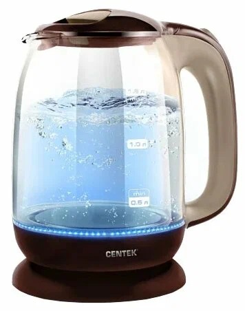 1. Чайник Centek CT-0034  стекло, 1.8л, 2200Вт, внутренняя LED подсветка, кнопка