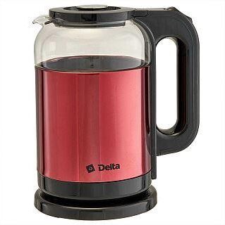 Чайник DELTA DL-1115 red (1,8л. металл/стекло)