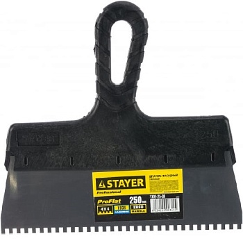 Шпатель 250мм нерж., зуб. 4*4мм с пл.ручкой