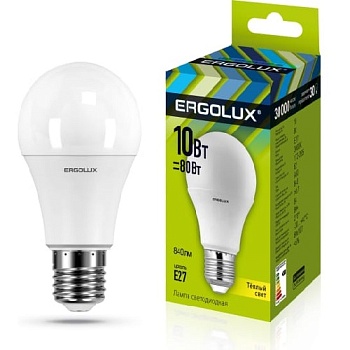 Лампа ERGOLUX диод. LED10 E27 10вт  А60 тепл (830)