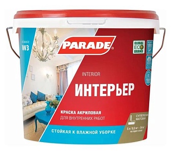 Краска акриловая влагостойкая белая матовая 5л Parade W3
