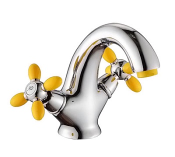 Смеситель д/умывальника Olivia Gota Rocio,с цветн.желт.ручк.,крепл.гайка