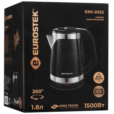 5. Чайник EUROSTEK ЕЕК-2022 1.8л,1.5кВт, 2-хслойный корпус, черный