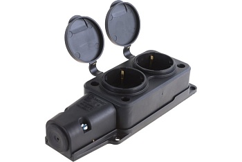 Колодка 2-м 16А IP44 2P+PE 220-240В с защитными крышками каучук LEZARD 