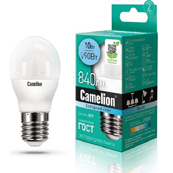 Лампа Camelion LED10 E27 845 шар холодный свет