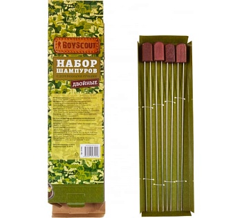 Набор двойных шампуров BOYSCOUT 38 см с деревянными ручками, 4 шт 61052