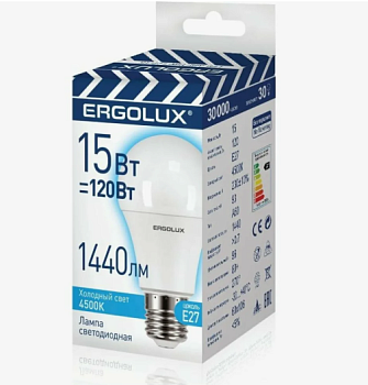 Лампа ERGOLUX диод. LED15 E27 15вт холодный свет