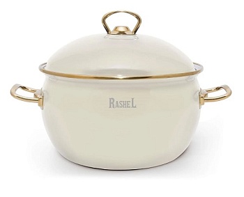 Кастрюля RASHEL PREMIUM R1616 2,2л, эмаль, эмал.крышка, ручки золото, кремовая, индукция