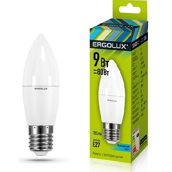 Лампа ERGOLUX диод. LED9 E27 9вт свеча С35 тепл (830)