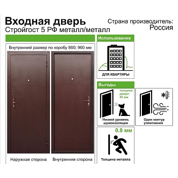 Дверь стальн. Стройгост 5 мет-мет 86прав.