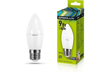 Лампа ERGOLUX диод. LED9 E27 9вт свеча С30 К4 (845)