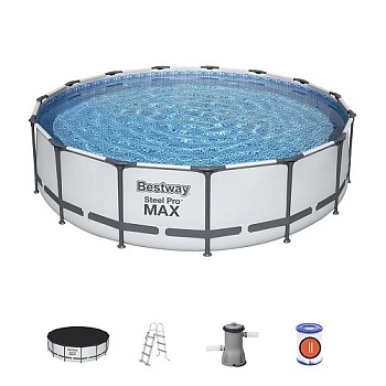Бассейн каркасный Bestway Steel Pro Max 56488 BW с фильтр-насосом, лестницей и тентом, 457х107 см