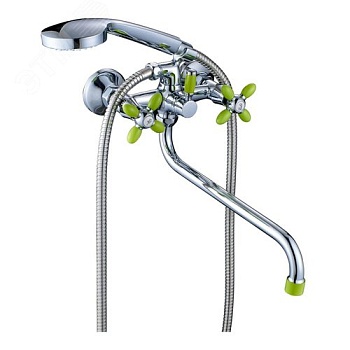 Смеситель для ванны Olivia Gota Rocio с маховиками,S-30см, с цветными ручками, салатовый