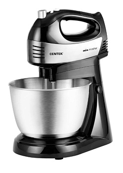 Миксер с чашей Centek CT-1124 (черн/сталь) 600Вт, 5 скоростей +турбо, чаша 3.0л