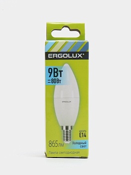 Лампа ERGOLUX диод. LED9 E14 9вт свеча С35 хол (845)