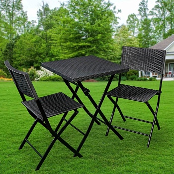 Мебель садовая Ola Dom, Rattan, антрацит, стол, 58х58х71.5 см, 2 кресла, 120 кг, ЭП 873147