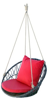 Подвесное кресло Майорка арт.М455-МТ001 цв.корзины коричневый, цв.подушки красный