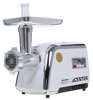 Мясорубка Centek CT-1602 Juice 2000W, Соковыж., нож+диски (2 шт) из литой стали, реверс (белый/хром)