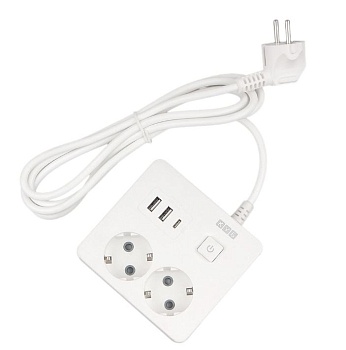 Сетевой фильтр Power Cube 1,9м, 2гн,16А 3 USB белый
