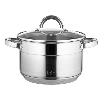 Кастрюля LARA LR02-403 серия AURORA 13,0x22см, 4.8л, стал.ручки, капсулир индукц дно, крышка
