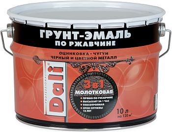 Грунт-эмаль 3в1 по ржавчине DALI 10л молотковая серая