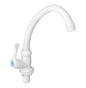 Кран для кухни, одновентильный, белый, длинная ручка, ABS пластик