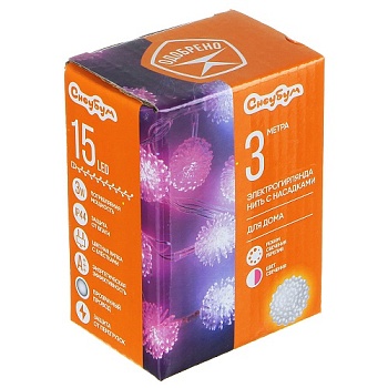 Гирлянда электр, 3м, 15LED, с нас. "Личи", розово-белый перелив, автореж, пп, 220В