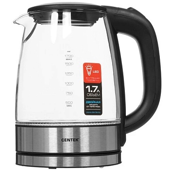Чайник Centek CT-0030 стекло 1.7л, 2200Вт, внутр. LED подсветка,защита от вкл б/воды