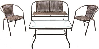 Набор мебели Марсель делюкс (2 кресла+диван+стол 90х50см, каркас черн, ротанг желто-черный)