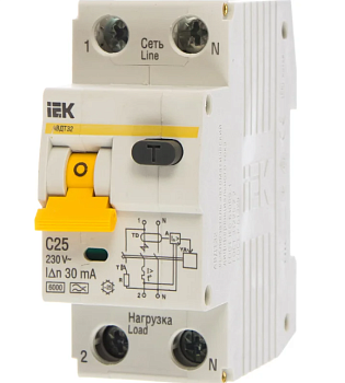 Выключатель автоматический дифференциального тока 2п (1P+N) C 25А 30мА тип A 6кА АВДТ-32 KARAT IEK
