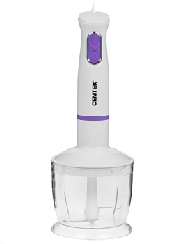 Блендер Centek CT-1318 400Вт, набор: стакан 600мл, чоппер 600 ил, венчик, хром. отделка