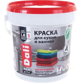 Краска ВД латексная для кухни и ванны 0,9кг DALI влагостойкая биозащит.
