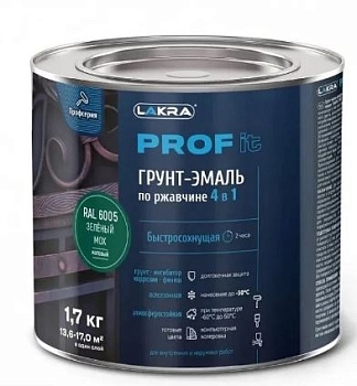 Грунт-эмаль по ржавчине 4 в 1 зеленый мох 6005 1,7кг PROF IT