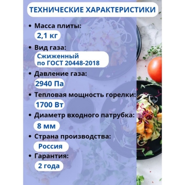 5. Плита газовая настольная Мечта-100М белая 1конф.прис.комп.