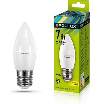 Лампа ERGOLUX диод. LED7 E27 7вт свеча С35 тепл (830)