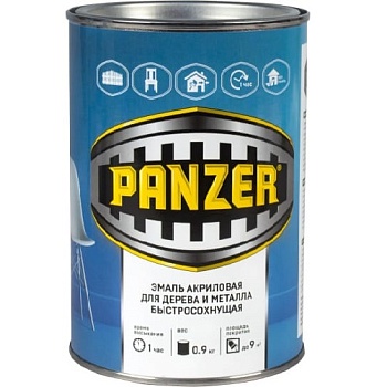 Краска эмаль АКРИЛОВАЯ черная полуглянцевая 0,9кг PANZER