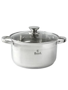 Кастрюля RASHEL Берта R-2600х 2,6 л из нержавеющей стали со стекл. кр., 18 х11 см