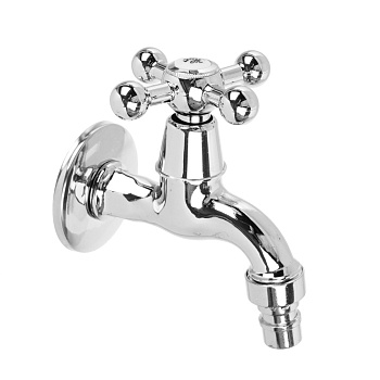 Кран водоразборный короткий  излив 9601-В130, крест, со штуцером, 1/2"