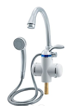 Кран-водонагреватель проточн. BEF-001-03 Unipamp (3000вт) бел пласт.высок излив, шланг, лейка