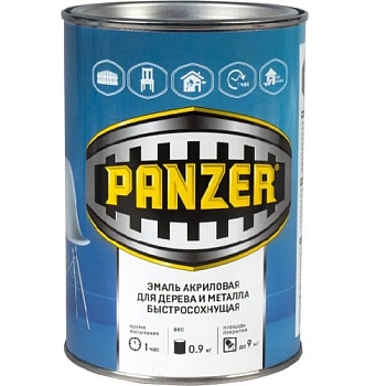 Краска эмаль АКРИЛОВАЯ белая полуглянцевая 0,9кг PANZER