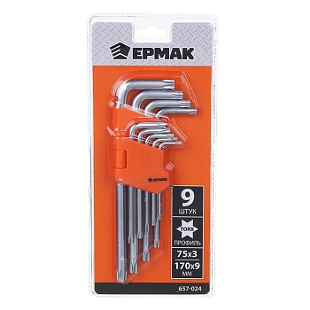Набор ключей TORX-профиль 9пр., Т10-Т50, (75*3мм -170*9мм)