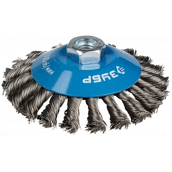 Щетка для УШМ коническая, плетен.пучки стальн.провол. 0,5мм 115мм*М14 ЗУБР