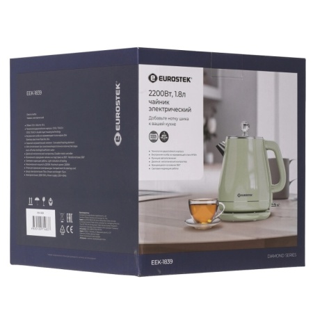 5. Чайник EUROSTEK EEK-1839 ретро,1.8л,2.2кВт, 2-хслойный корпус, салатовый