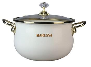 Кастрюля MARUSYA LUX R-77720 3 л перламутрова эмаль стекл. кр, ручка золото; цвет: крем, индукция