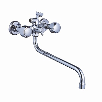 Смеситель для ванны Антей с маховиками,S-30см, с переключателем душа, Луна