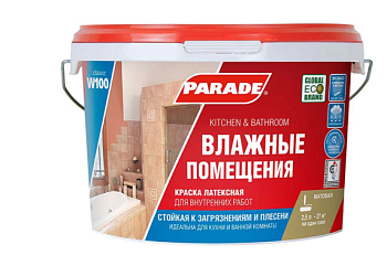 Краска латексная бесцветная "С" Влажн.помещения 2,5л PARADE W100