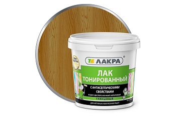 Лак водно-дисперсионный тонированный 0,9кг дуб ЛАКРА