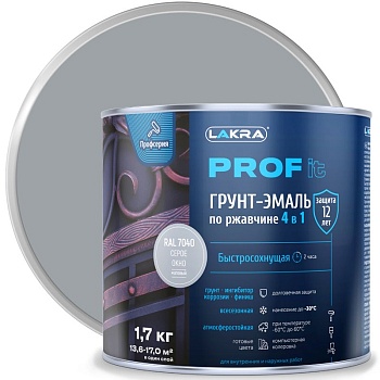 Грунт-эмаль по ржавчине 4 в 1 серое окно 7040 1,7кг PROF IT