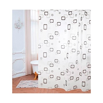 Штора для ванной 180*180см (PEVA) Квадраты "Рыжий кот" 