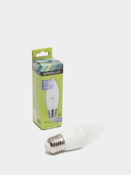 Лампа ERGOLUX диод. LED11 E27 11вт свеча дневн (865)